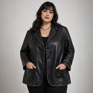 Jones New York Black Leather Jacket with Contrast Stitching